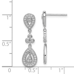 Rhodium-plated Sterling Silver CZ Pave Pear Dangle Post Earrings