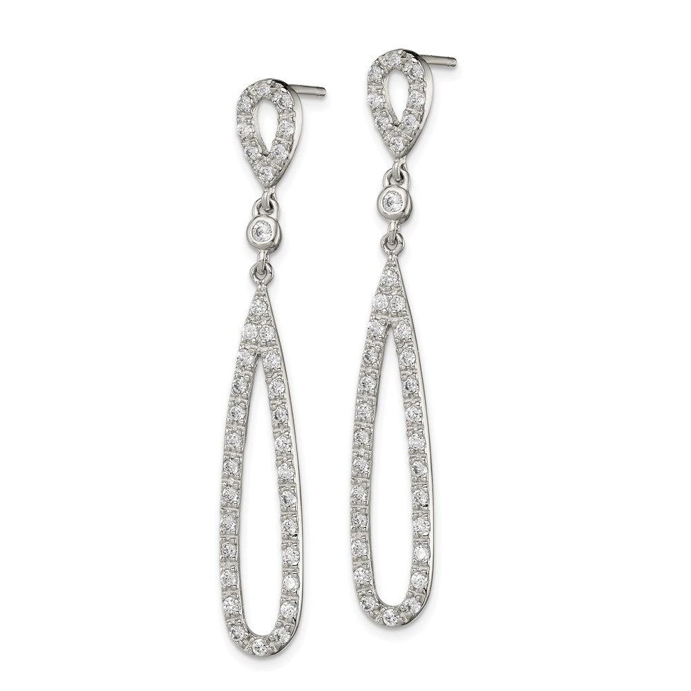 Rhodium-plated Sterling Silver Clear CZ Teardrop Dangle Post Earrings