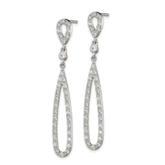 Rhodium-plated Sterling Silver Clear CZ Teardrop Dangle Post Earrings