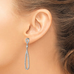 Rhodium-plated Sterling Silver Clear CZ Teardrop Dangle Post Earrings