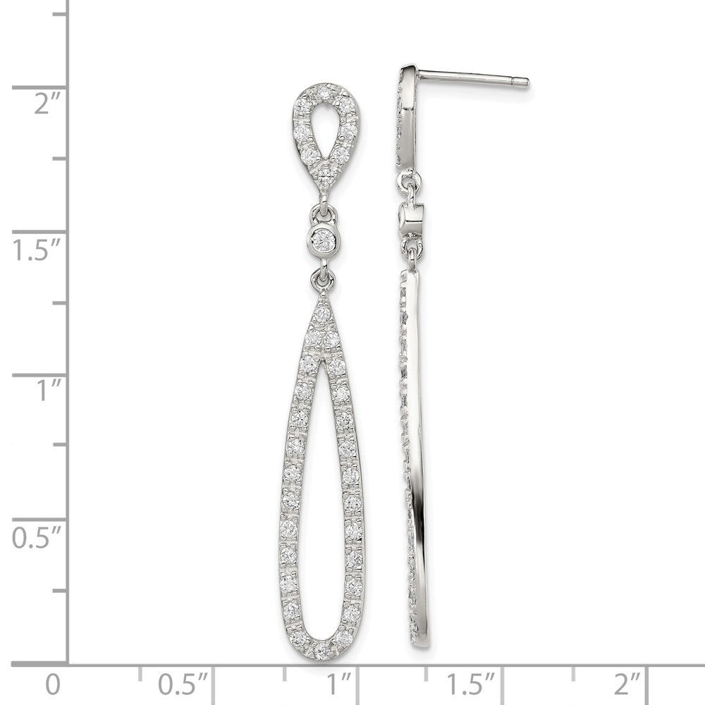 Rhodium-plated Sterling Silver Clear CZ Teardrop Dangle Post Earrings