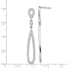 Rhodium-plated Sterling Silver Clear CZ Teardrop Dangle Post Earrings