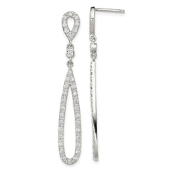 Rhodium-plated Sterling Silver Clear CZ Teardrop Dangle Post Earrings