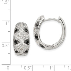 Sterling Silver Black and Clear CZ Hinged Hoop Earrings