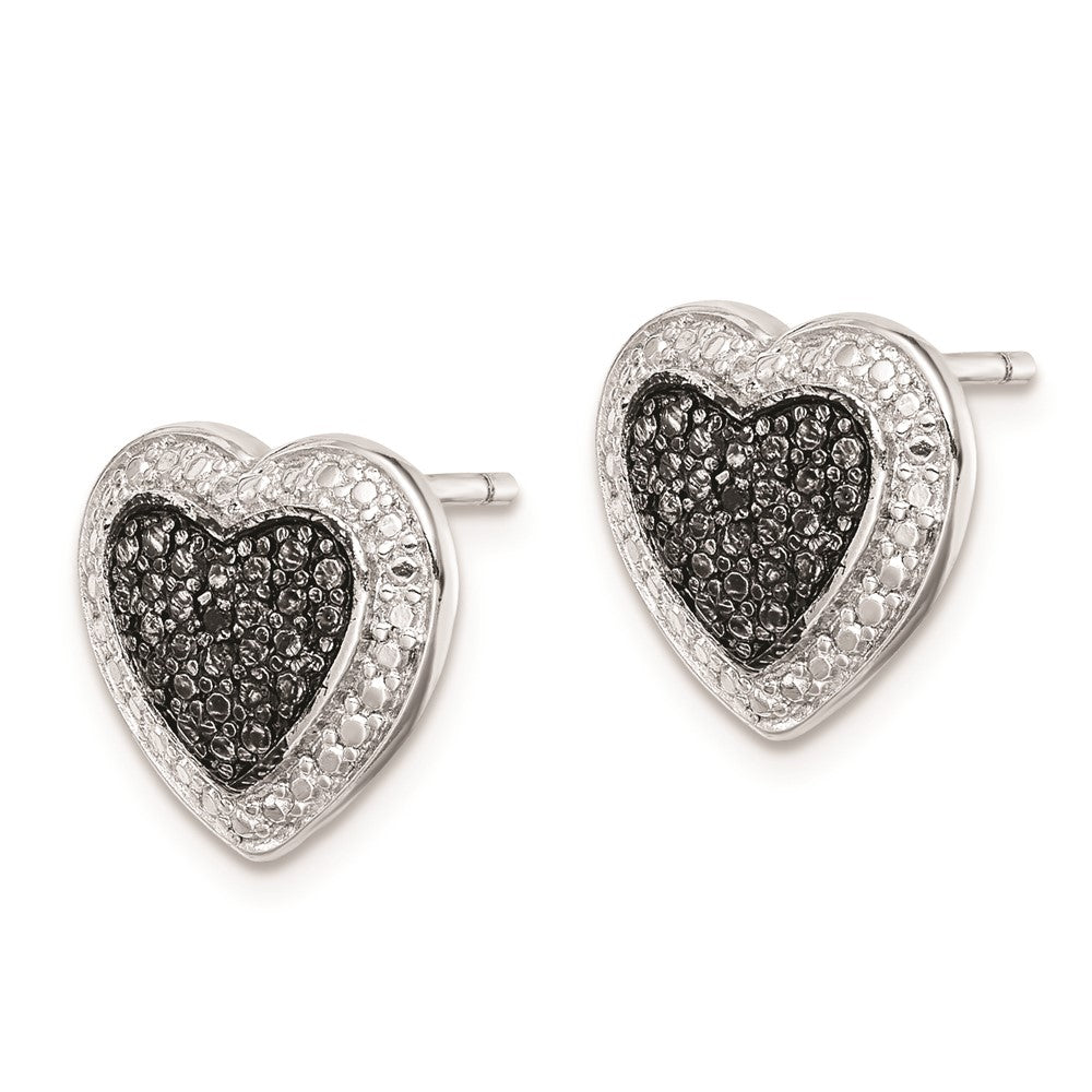 Sterling Silver Black Rhodium Plated Black CZ Heart Post Earrings