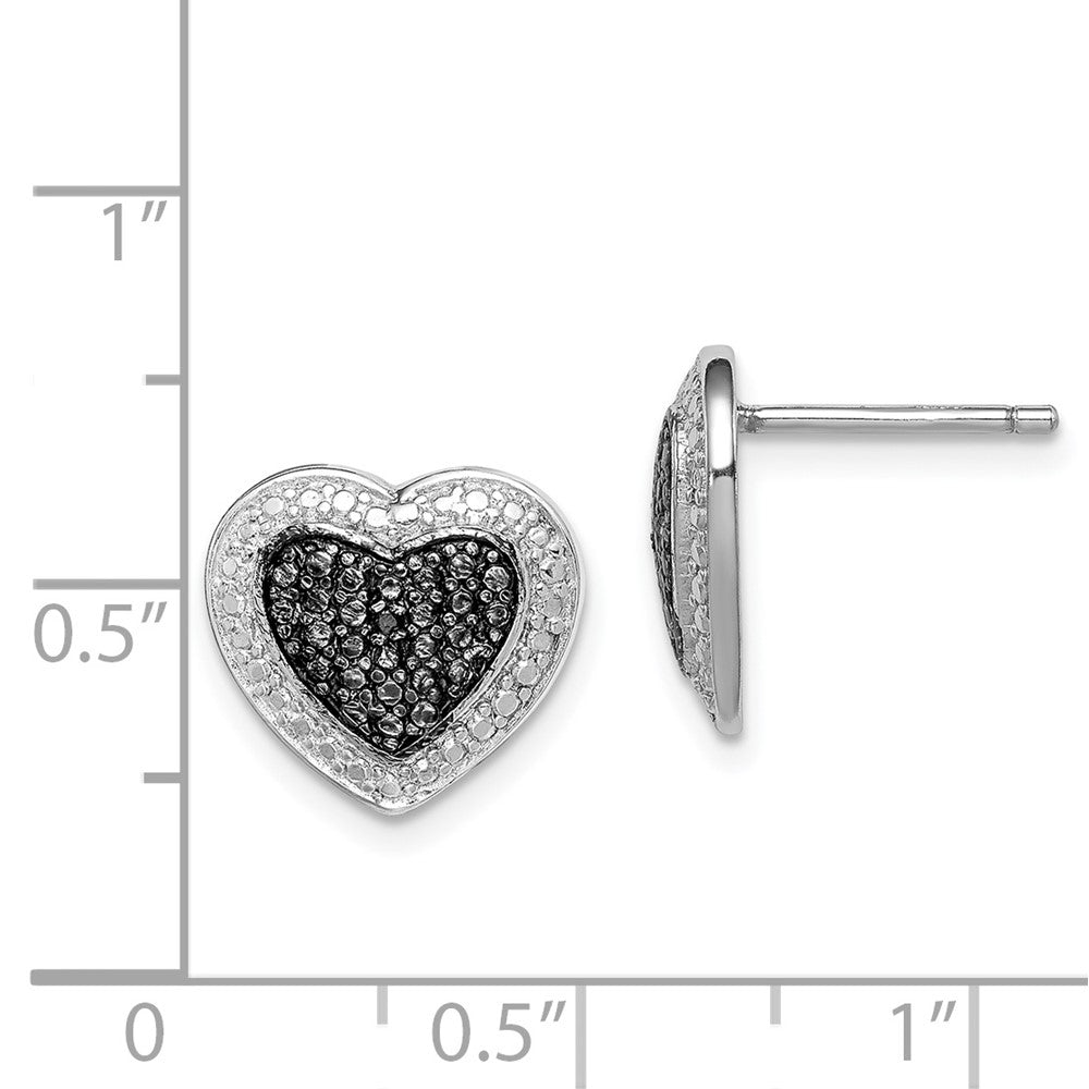 Sterling Silver Black Rhodium Plated Black CZ Heart Post Earrings