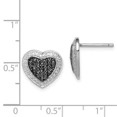 Sterling Silver Black Rhodium Plated Black CZ Heart Post Earrings