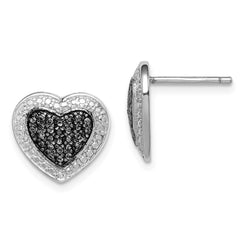 Sterling Silver Black Rhodium Plated Black CZ Heart Post Earrings