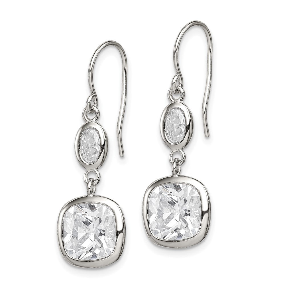 Rhodium-plated Sterling Silver CZ Square Dangle Earrings