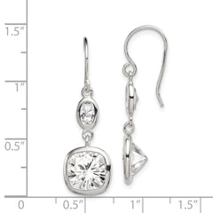 Rhodium-plated Sterling Silver CZ Square Dangle Earrings