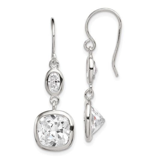 Rhodium-plated Sterling Silver CZ Square Dangle Earrings