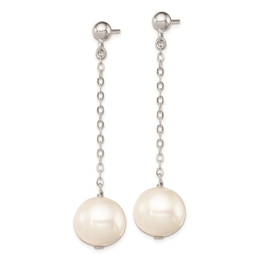 Rhodium-plated Sterling Silver 10-11mm FWC Pearl Dangle Post Earrings