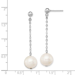 Rhodium-plated Sterling Silver 10-11mm FWC Pearl Dangle Post Earrings