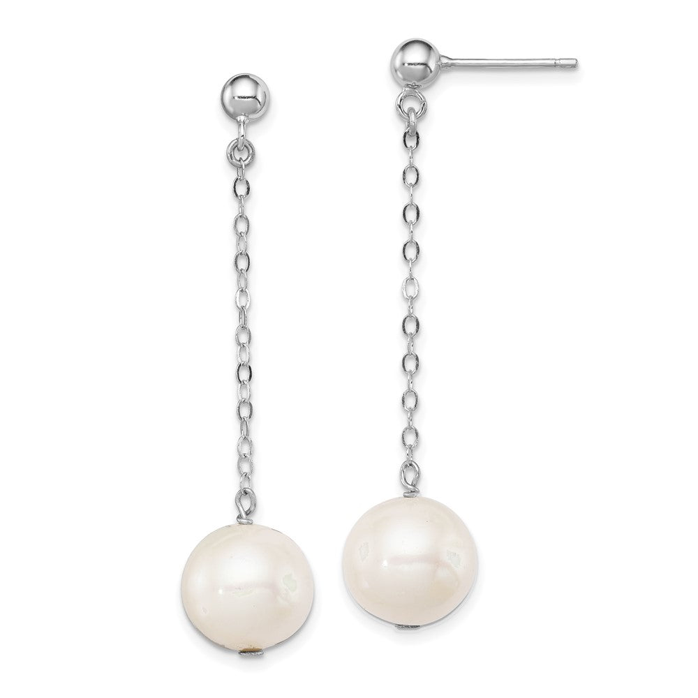 Rhodium-plated Sterling Silver 10-11mm FWC Pearl Dangle Post Earrings