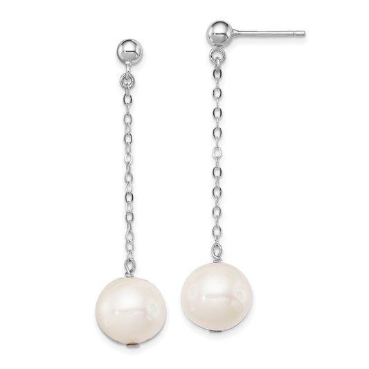 Rhodium-plated Sterling Silver 10-11mm FWC Pearl Dangle Post Earrings