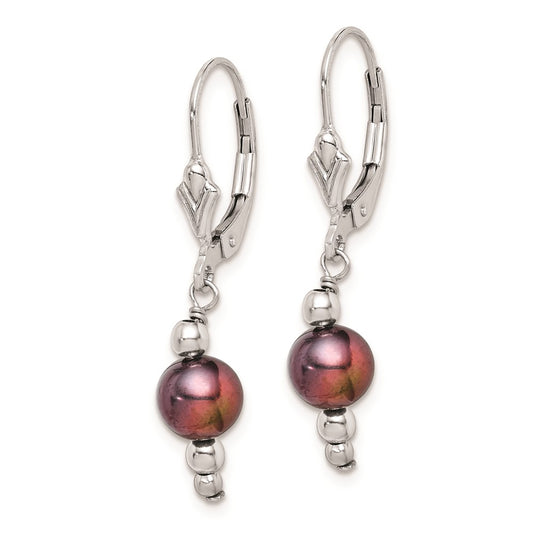 Rhodium-plated Sterling Silver 6-7mm Peacock FWC Pearl Leverback Earrings