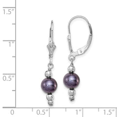 Rhodium-plated Sterling Silver 6-7mm Peacock FWC Pearl Leverback Earrings