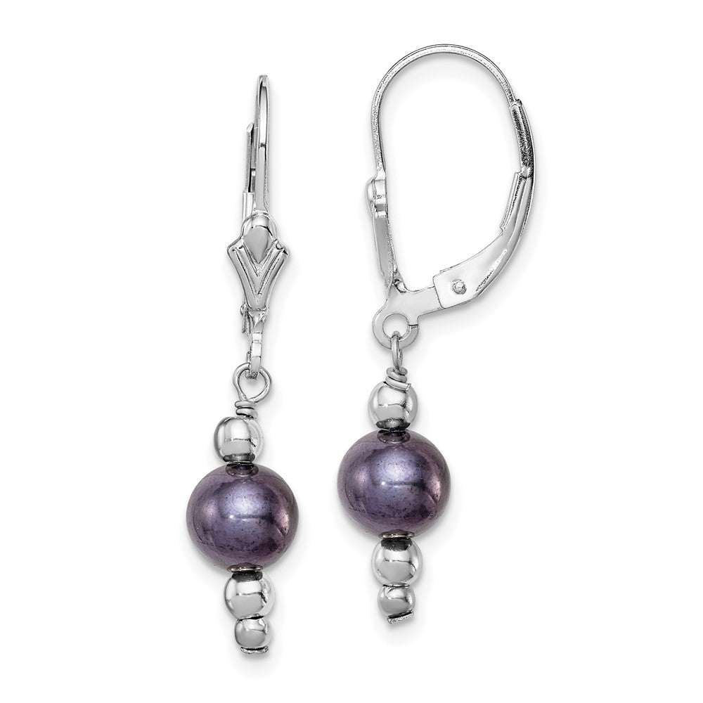 Rhodium-plated Sterling Silver 6-7mm Peacock FWC Pearl Leverback Earrings