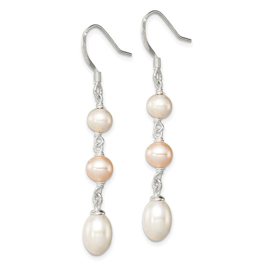 Sterling Silver FWC Pink and White Pearl Dangle Earrings