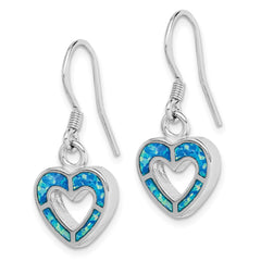 Rhodium-plated Sterling Silver Blue Inlay Created Opal Heart Earrings