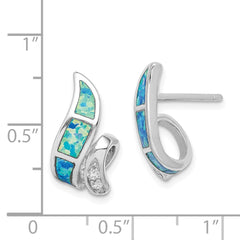 Sterling Silver CZ Blue Inlay Created Opal Twisted Earrings