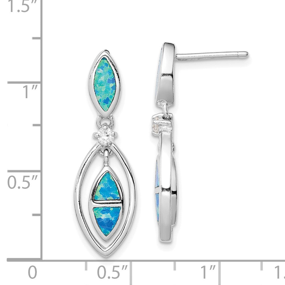 Sterling Silver CZ Blue Inlay Created Opal Marquise Earrings