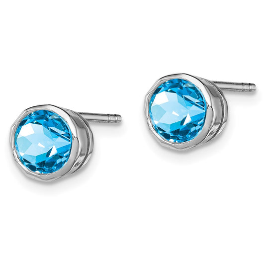 Rhodium-plated Sterling Silver Blue Topaz Circle Stud Earrings