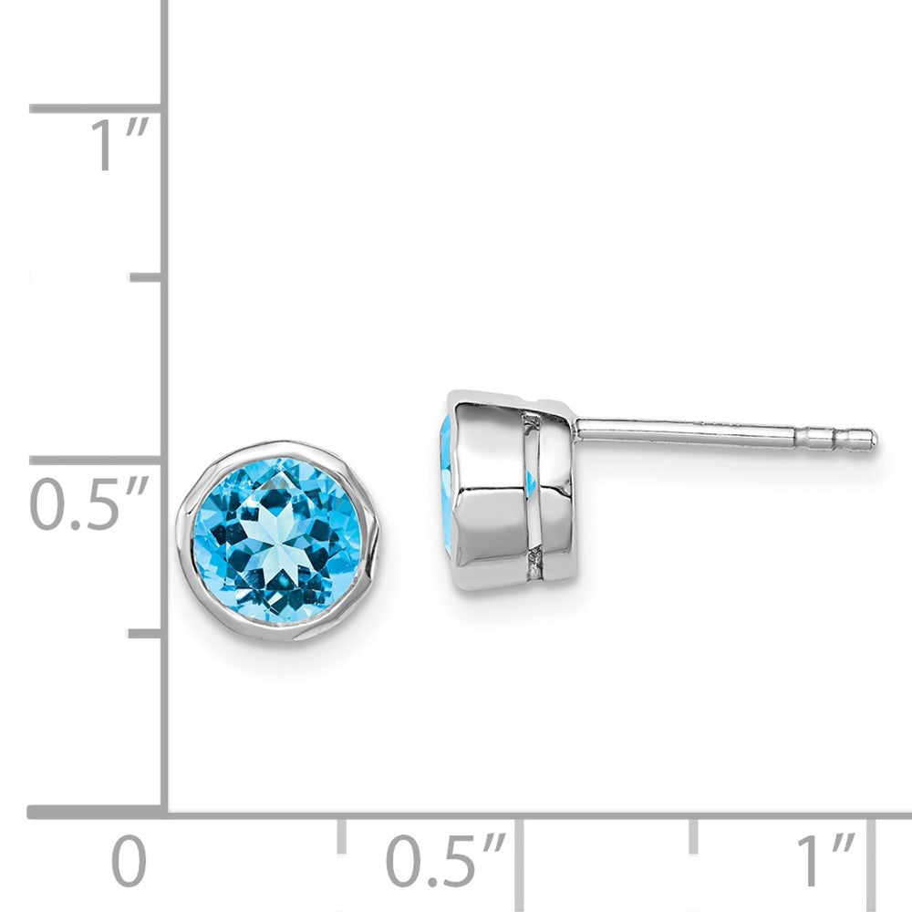 Rhodium-plated Sterling Silver Blue Topaz Circle Stud Earrings