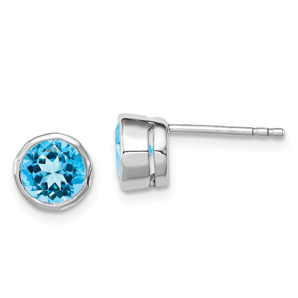 Rhodium-plated Sterling Silver Blue Topaz Circle Stud Earrings