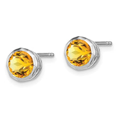 Rhodium-plated Sterling Silver Citrine Circle Stud Earrings