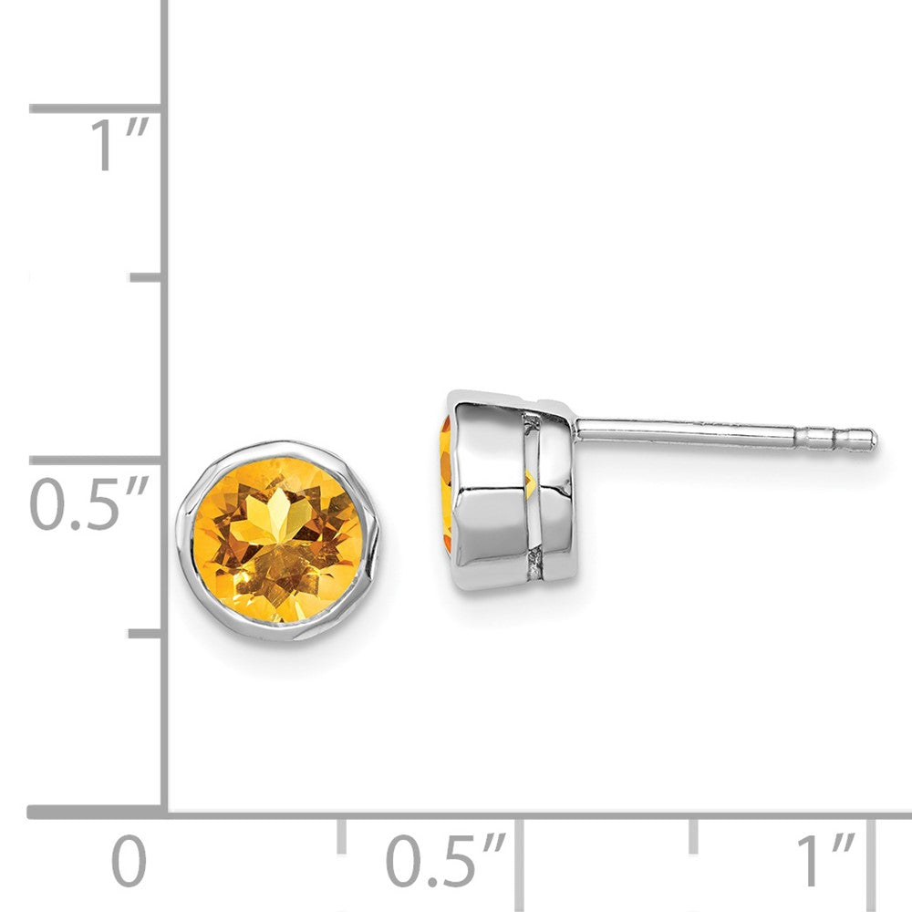 Rhodium-plated Sterling Silver Citrine Circle Stud Earrings