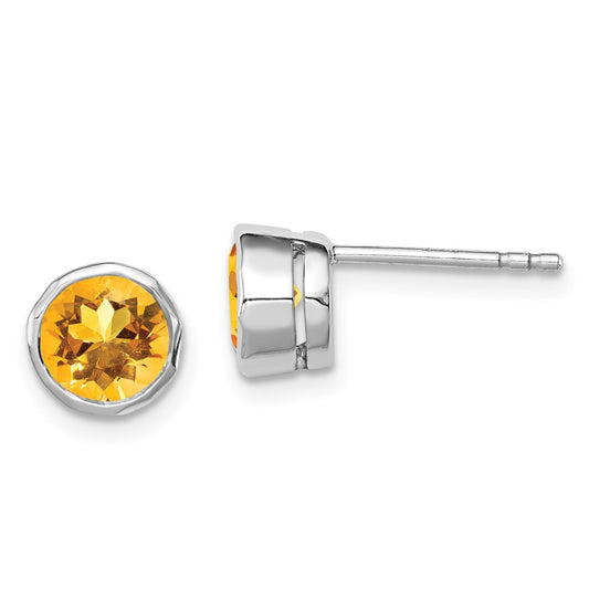 Rhodium-plated Sterling Silver Citrine Circle Stud Earrings