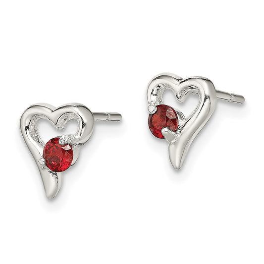Sterling Silver Red CZ Heart Post Earrings