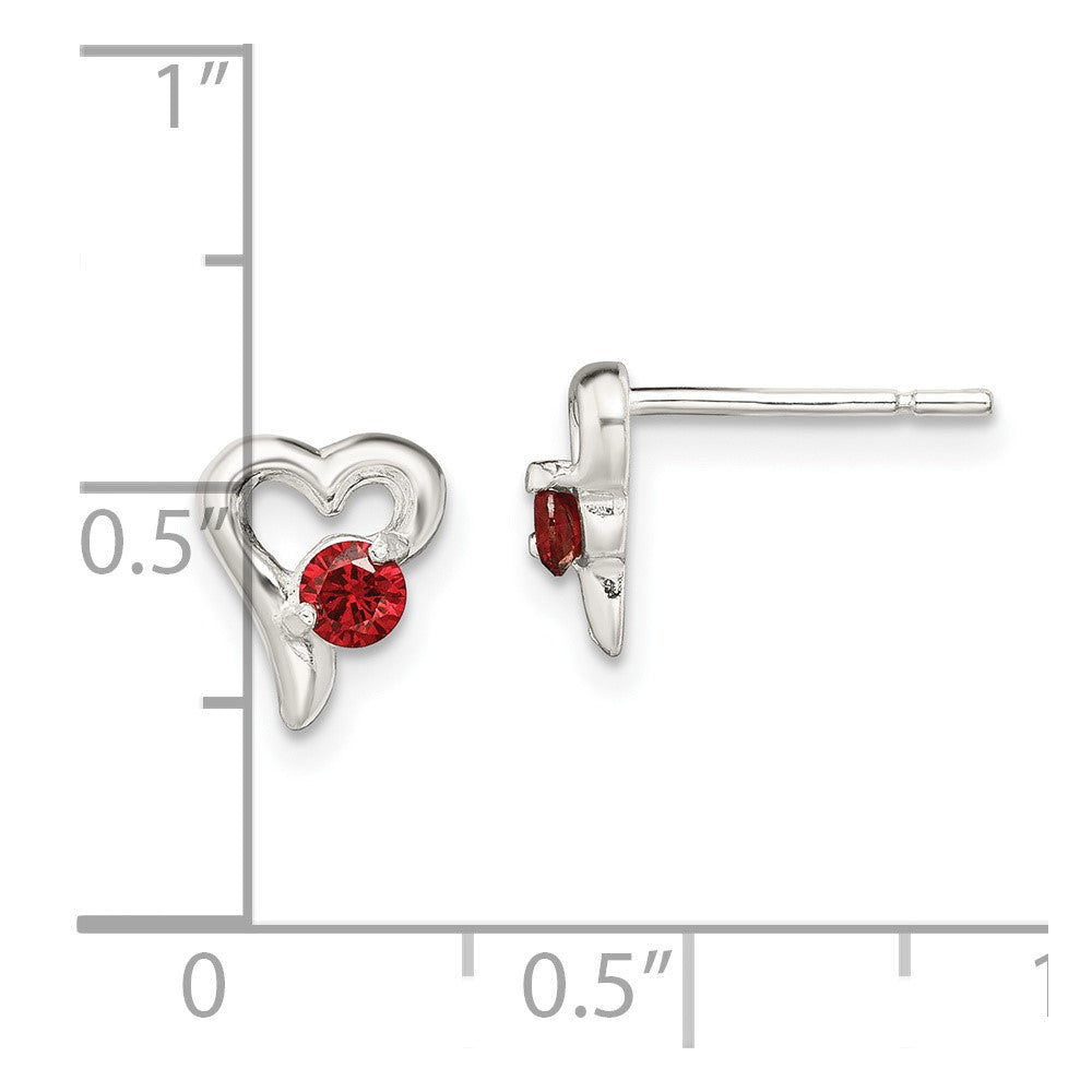 Sterling Silver Red CZ Heart Post Earrings