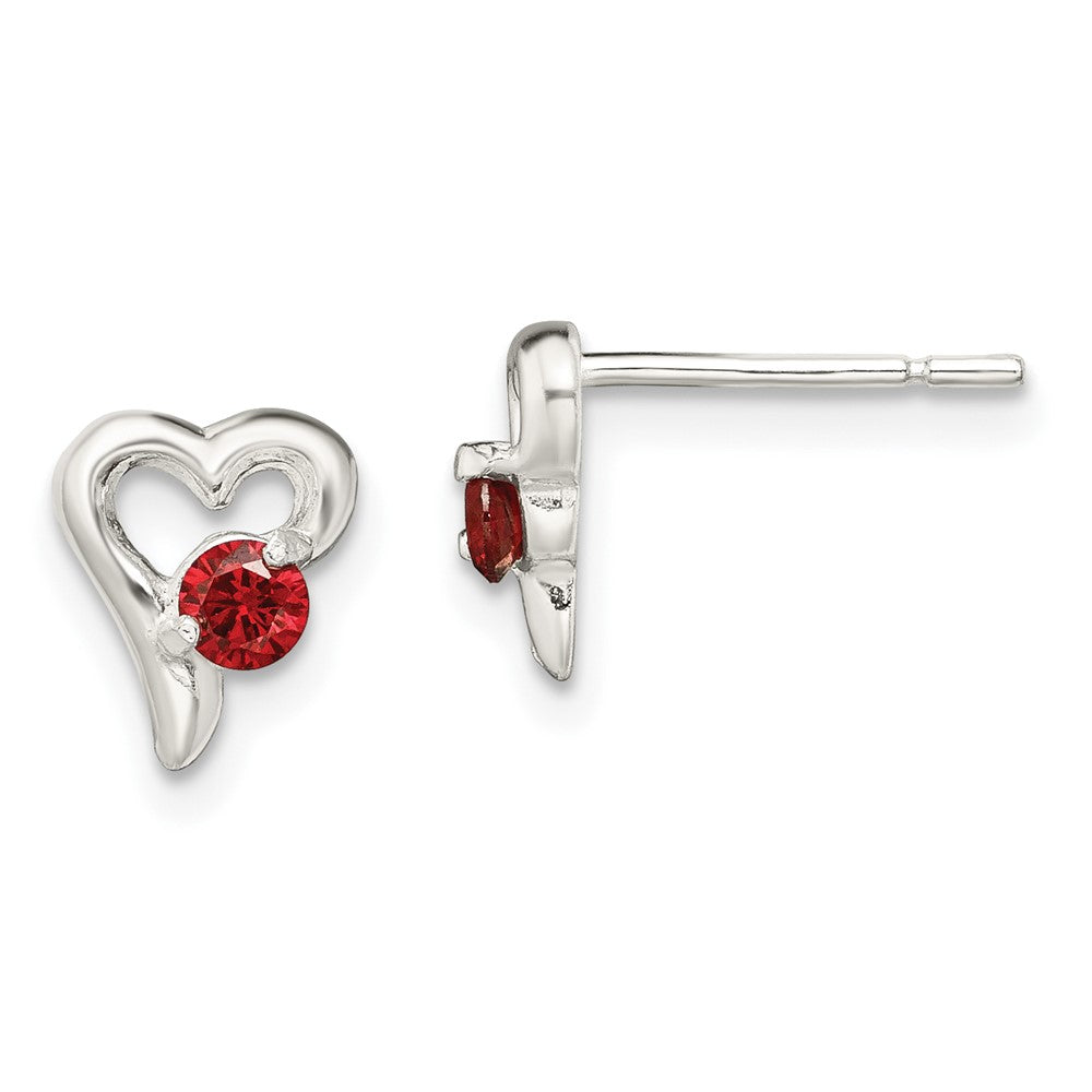 Sterling Silver Red CZ Heart Post Earrings