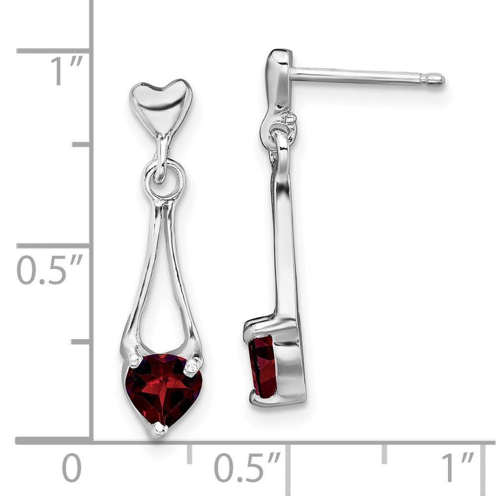 Sterling Silver Polished Garnet Heart Post Dangle Earrings