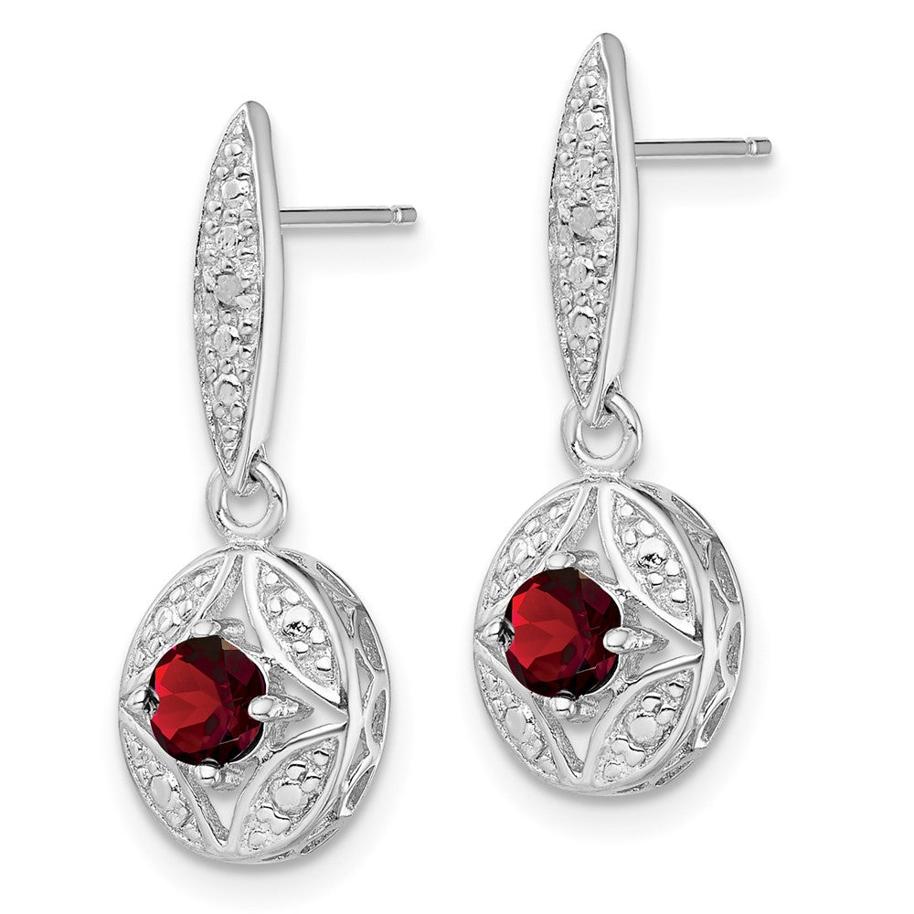 Rhodium-plated Sterling Silver Garnet and Diamond Dangle Earrings