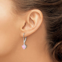 Sterling Silver Pink CZ Leverback Dangle Earrings