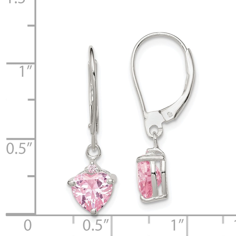 Sterling Silver Pink CZ Leverback Dangle Earrings