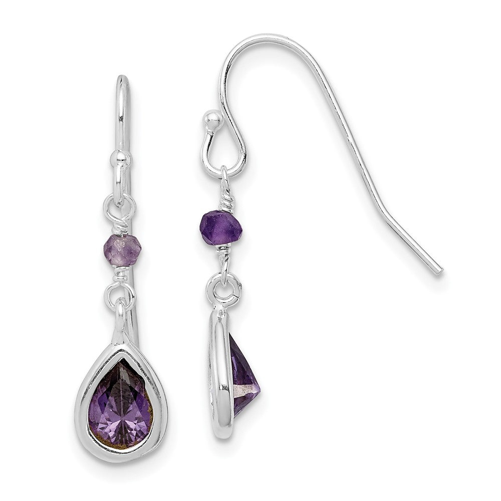 Sterling Silver Purple CZ Dangle Earrings