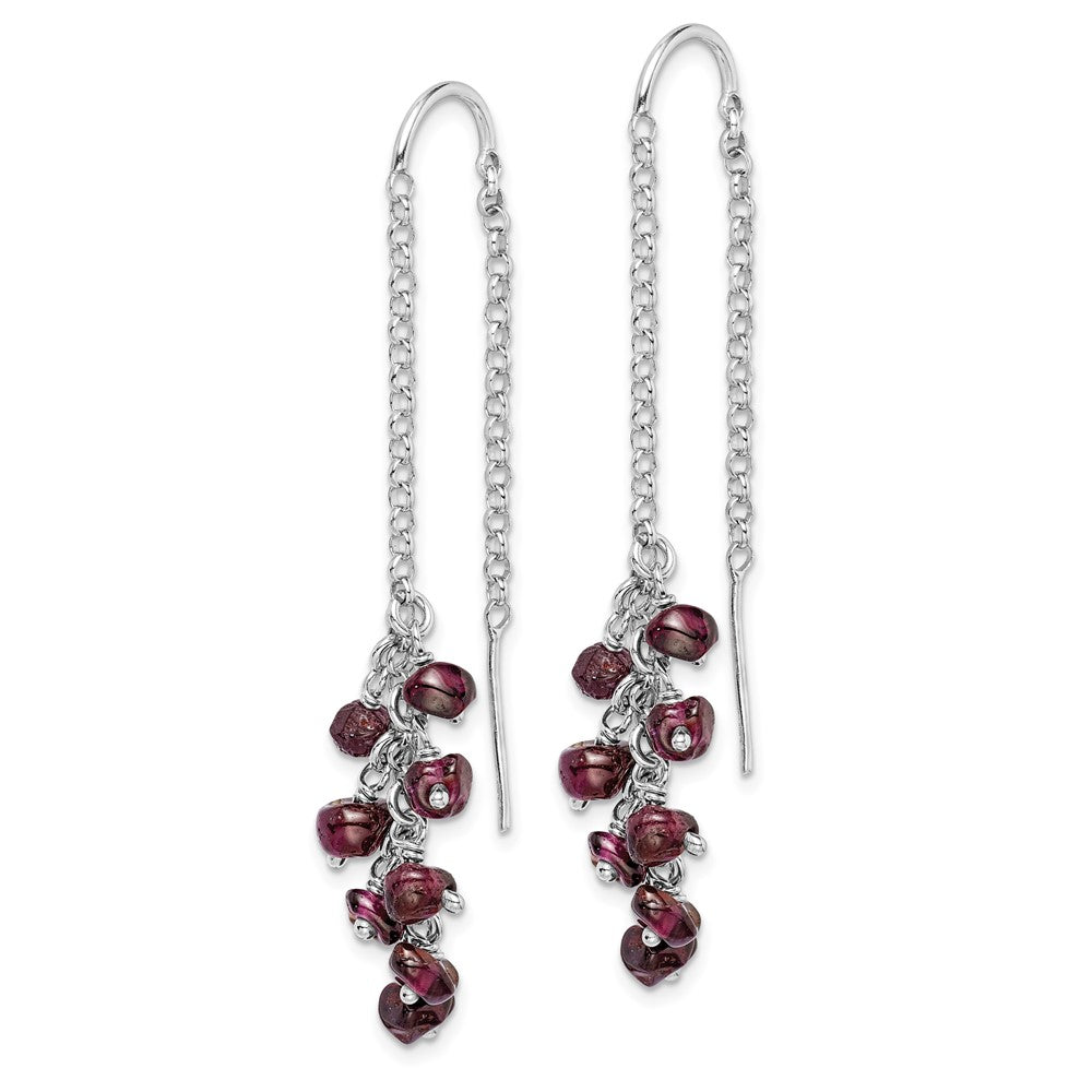 Rhodium-plated Sterling Silver Garnet Cluster Dangle Earrings