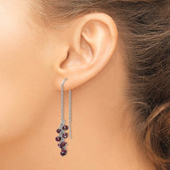Rhodium-plated Sterling Silver Garnet Cluster Dangle Earrings