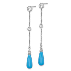 Rhodium-plated Sterling Silver Turquoise and CZ Post Dangle Earrings