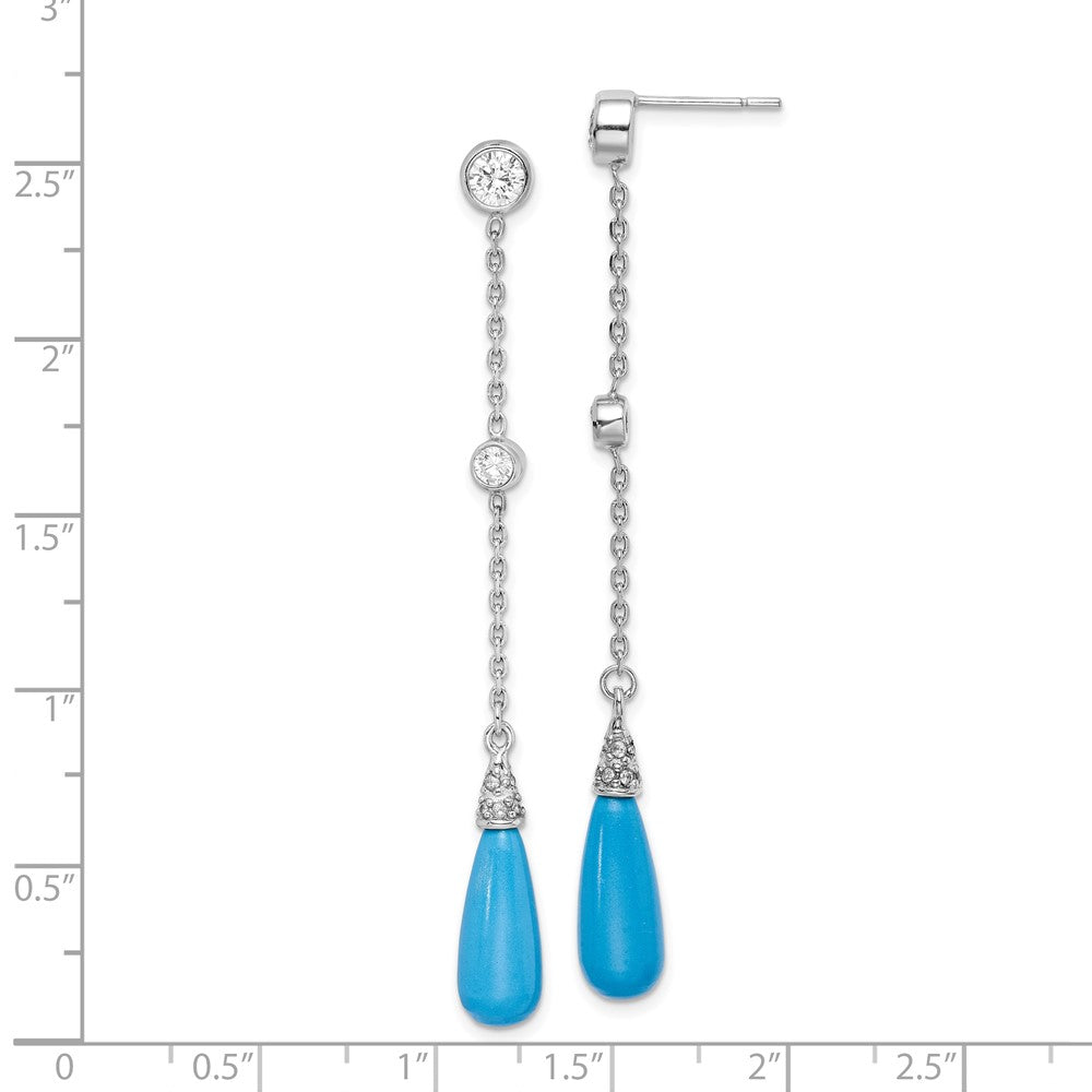 Rhodium-plated Sterling Silver Turquoise and CZ Post Dangle Earrings