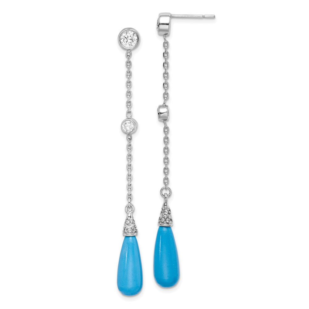 Rhodium-plated Sterling Silver Turquoise and CZ Post Dangle Earrings