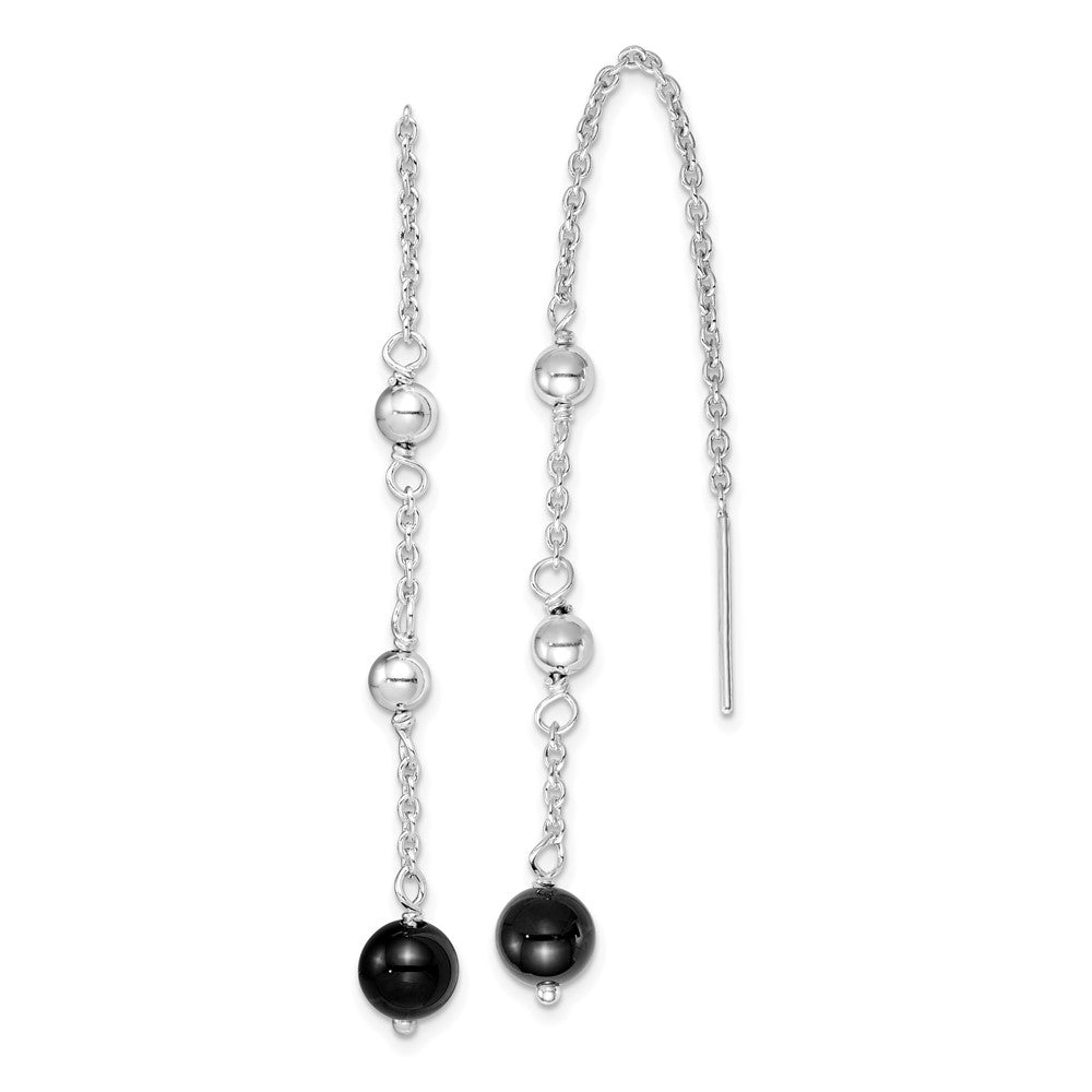 Rhodium-plated Sterling Silver Black Onyx Dangle Earrings