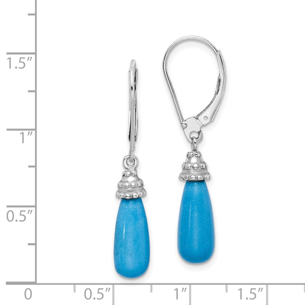 Rhodium-plated Sterling Silver Turquoise Stone Dangle Earrings