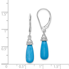 Rhodium-plated Sterling Silver Turquoise Stone Dangle Earrings