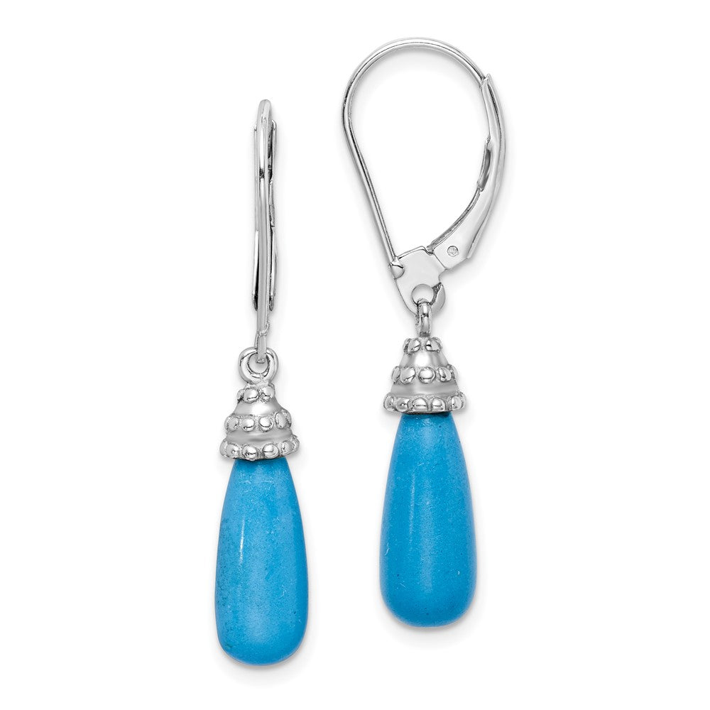 Rhodium-plated Sterling Silver Turquoise Stone Dangle Earrings