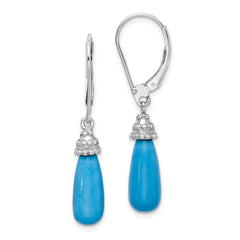 Rhodium-plated Sterling Silver Turquoise Stone Dangle Earrings